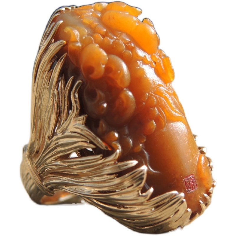 镇店之宝蒋喜特惠全玉种帝王黄玉籽料富贵牡丹18k手饰