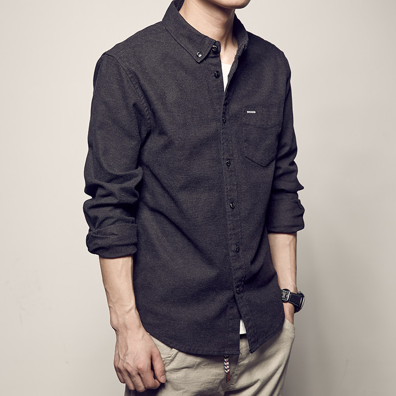 男道2022秋装新品磨毛纯色衬衣胸前口袋长袖衬衫