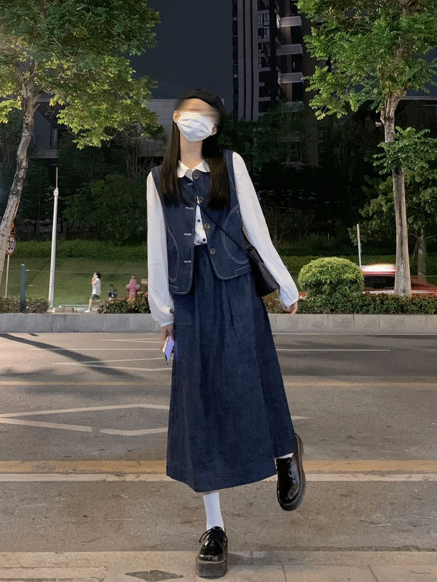 两件套装春秋新款小个子牛仔马甲背心女穿搭奶时尚套装