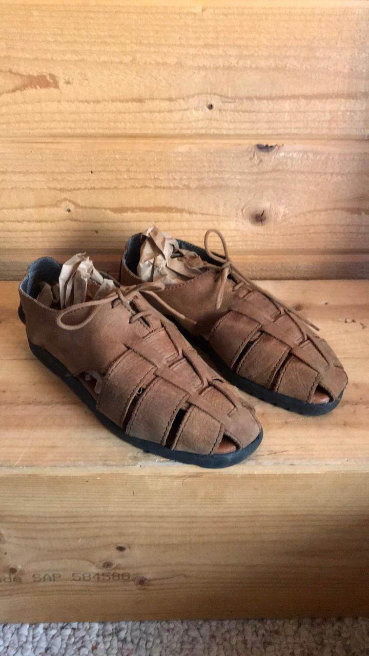 woven美国代购古着老式90年代迷人编织棕色皮革时装凉鞋