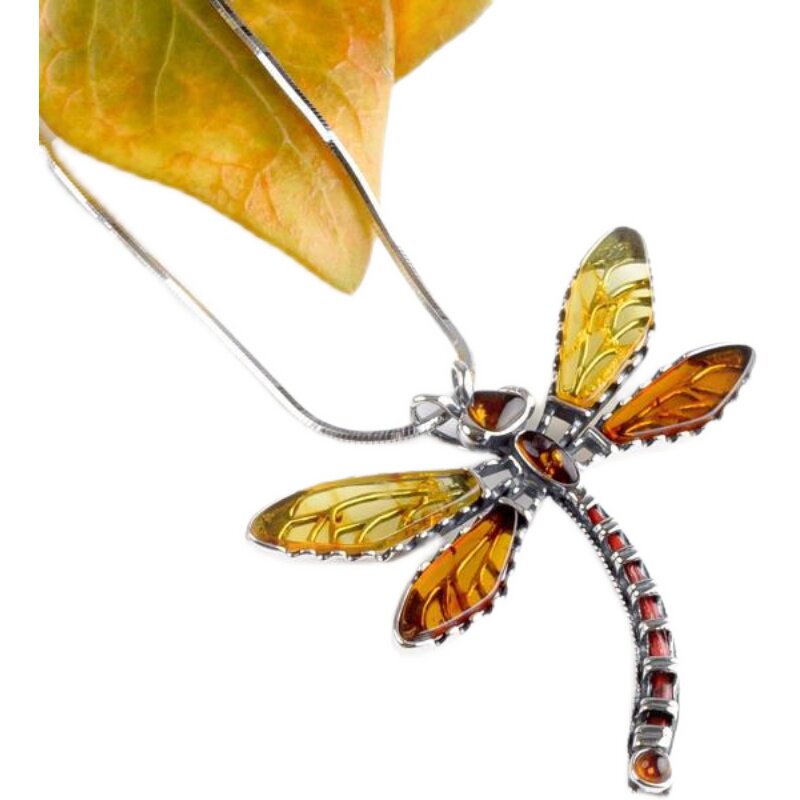英国代购pendant手作优雅波西米亚异国风情琥珀镶嵌蜻蜓项链定制