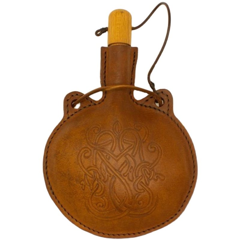 德国代购viking手作复古棕色雕刻毫升维京人皮革皮水袋