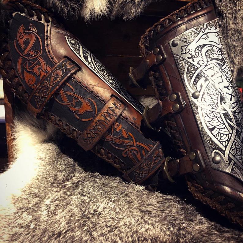 德国代购viking手作天然皮革蚀刻钢蛇神话护腕其它