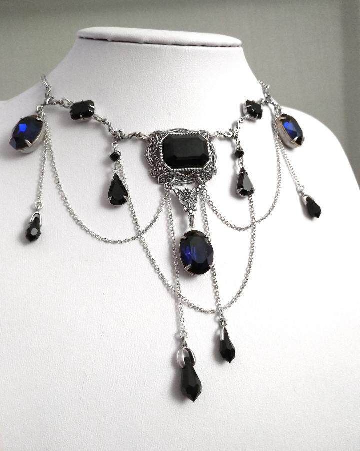 希腊代购gothic手作时尚华丽维多利亚哥特式黑色水晶项链定制