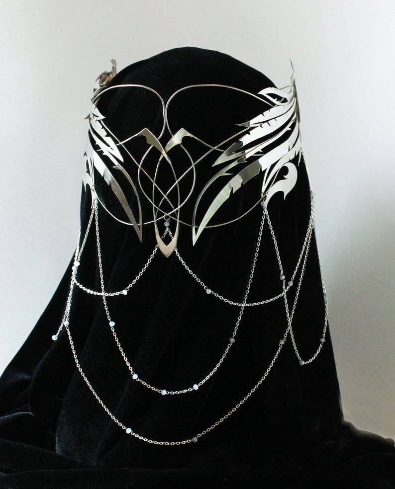 海外代购elven手作格里芬翅膀精灵王冠新月宝石发饰