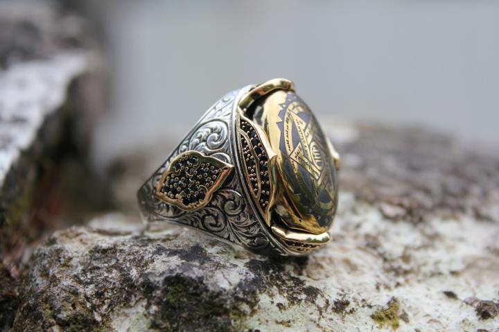 土耳其代购ovall手作精美椭圆形金色宝石所罗门印章戒指手链定制