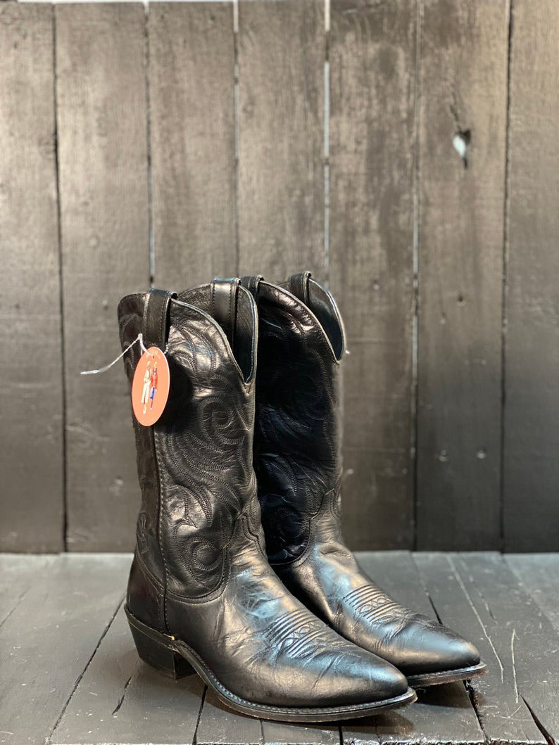 美国代购cowboy古着复古黑色牛仔男士425码西部时装靴