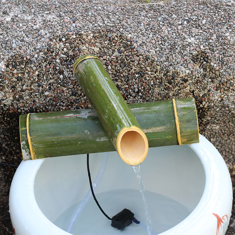 流水自制竹子摆件鱼缸养鱼竹筒过滤器太阳能循环系统摆件