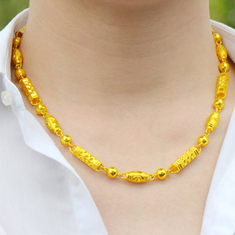 越南六角不掉标久金链泰金竹节沙金龙头链子项链