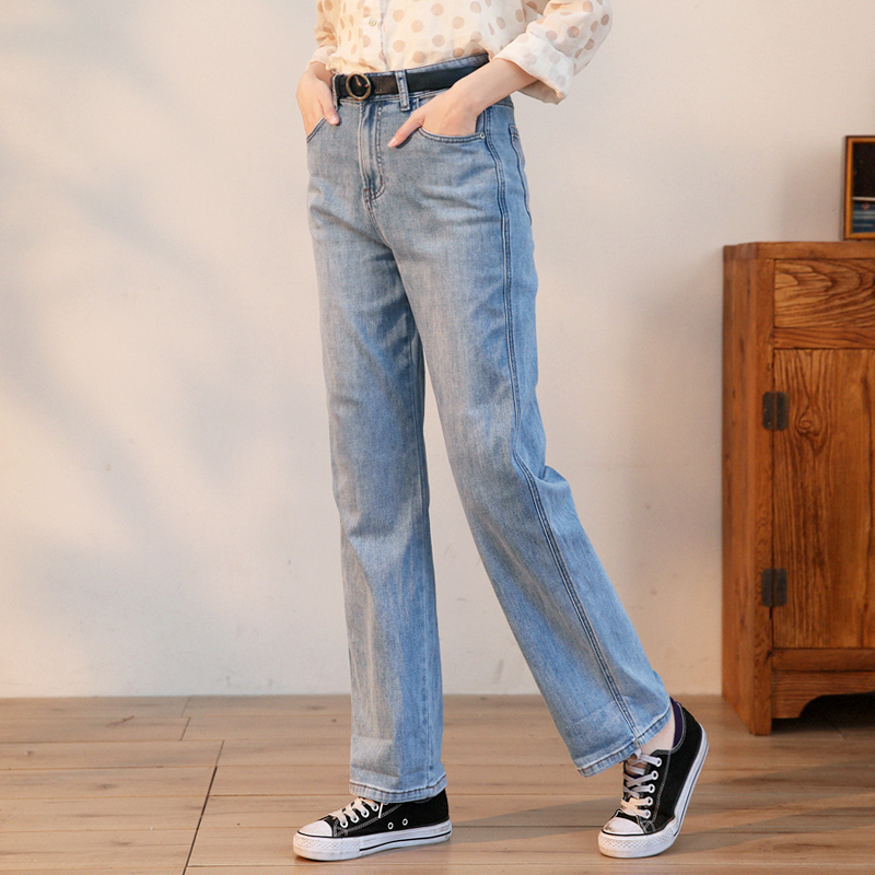 谷家 2022新款显腿直又百搭直筒阔腿牛仔裤女 高腰宽松休闲长裤