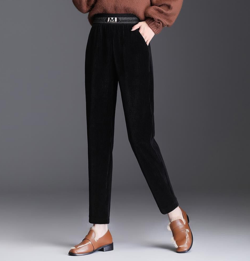 中年妈妈灯芯绒哈伦裤女宽松秋冬新款高腰筒裤休闲裤