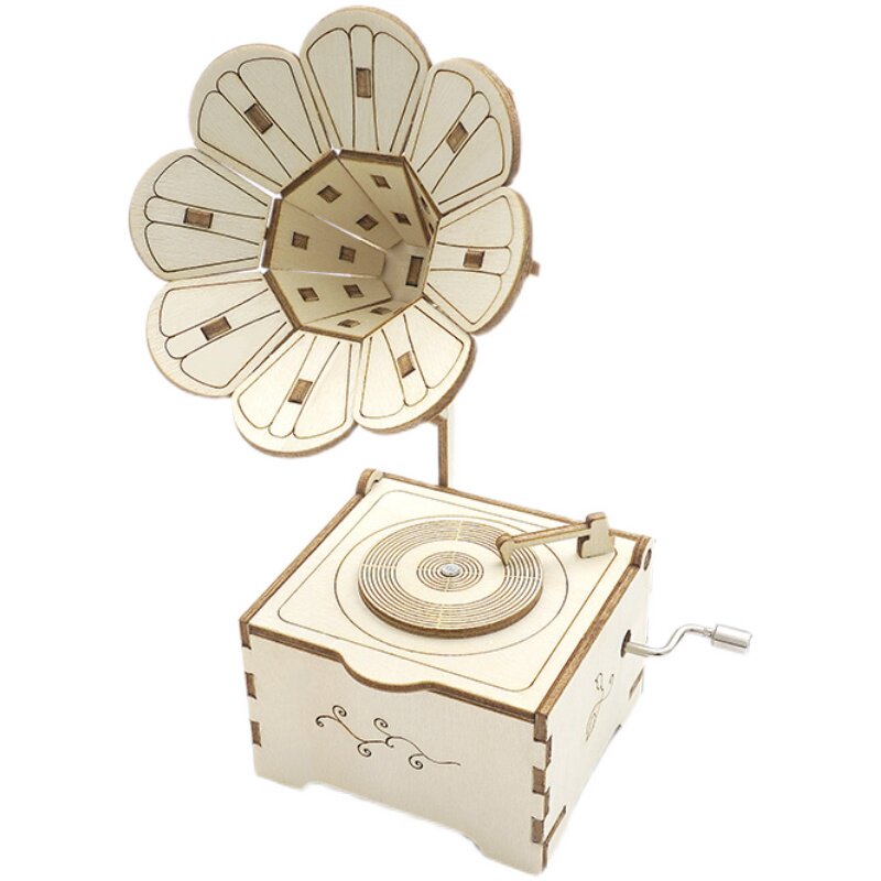 能恩智慧儿童diy木质科技制作手摇留声机幼儿园科学科学实验