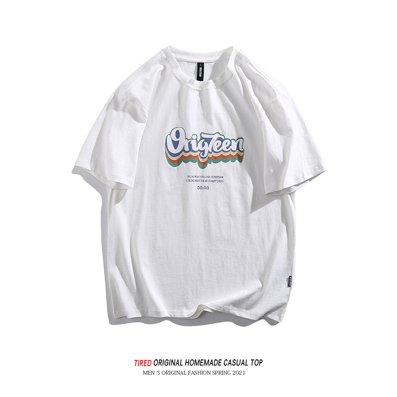 日系潮牌字母印花短袖t恤男夏季纯棉情侣港风tee宽松半袖休闲体恤