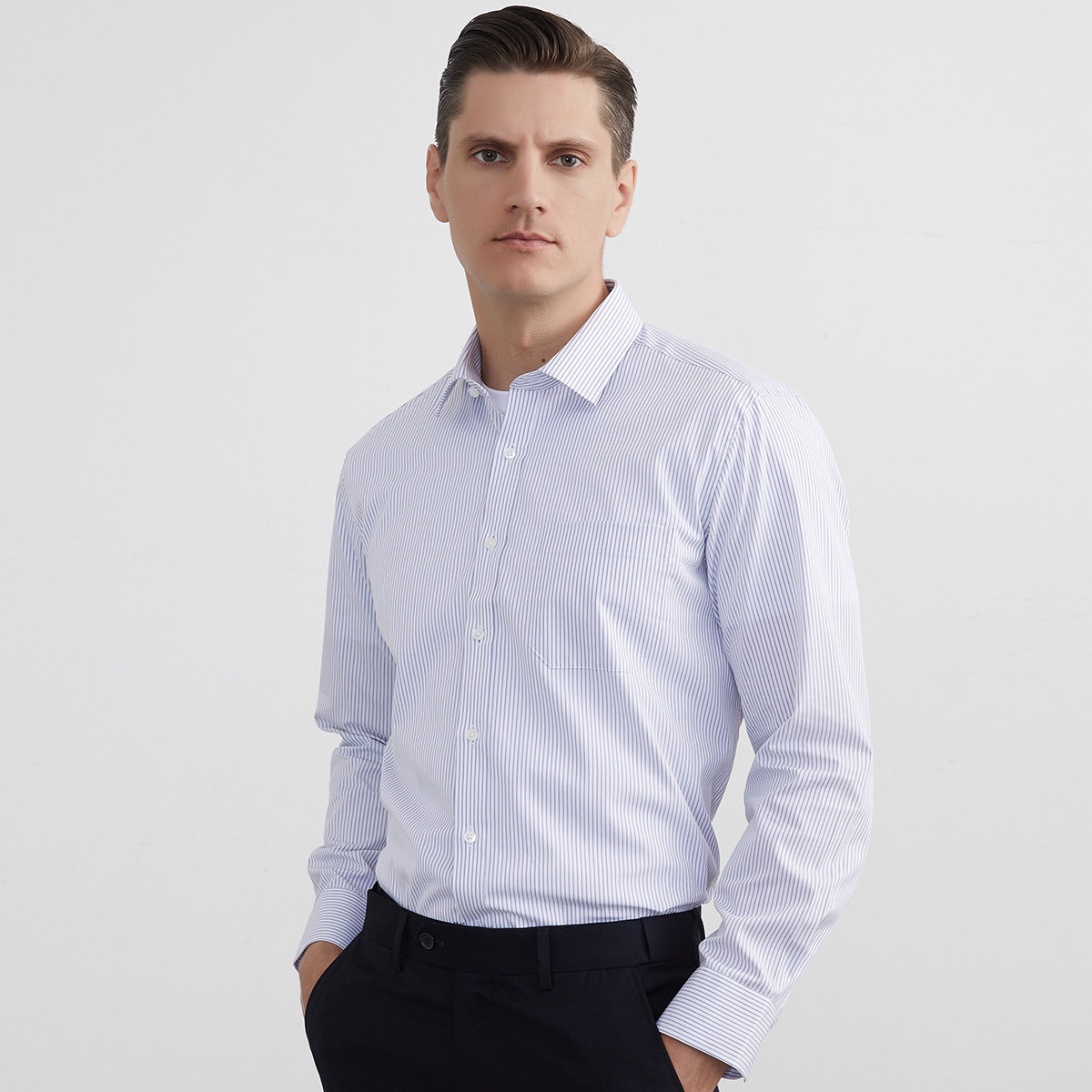 busen步森长袖衬衫2021春季新款宽松条纹衬衣衬衫