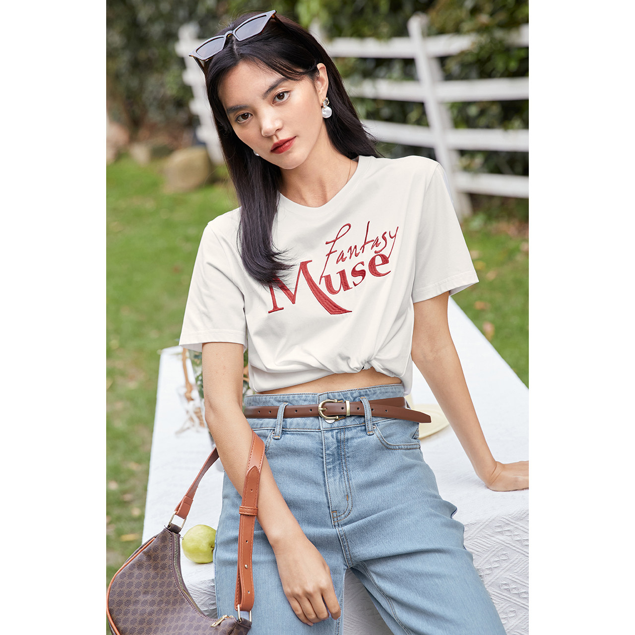 伊芙丽白色短袖恤女夏薄款凉感2021新款宽松字母t恤