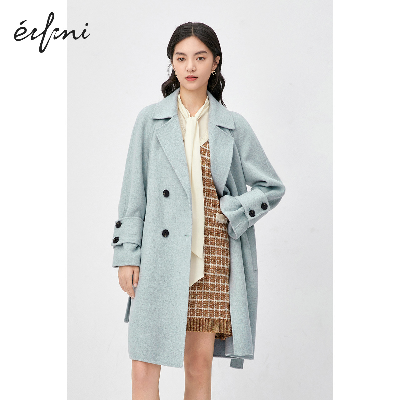 伊芙丽毛呢外套2020秋冬新款韩版西装双排扣纯毛呢外套