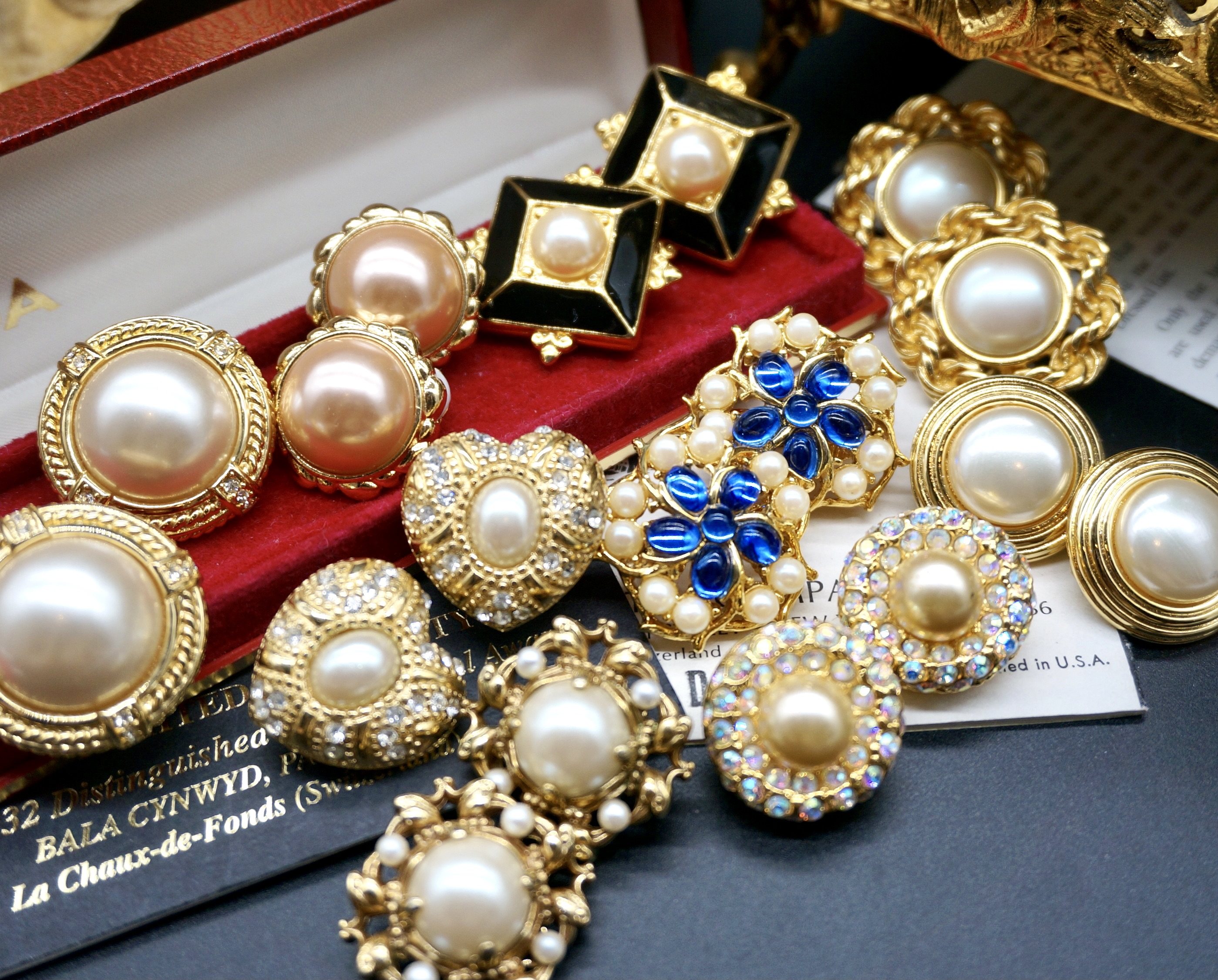 vintage古董首饰宫廷复古古着珍珠中古耳环优雅耳夹