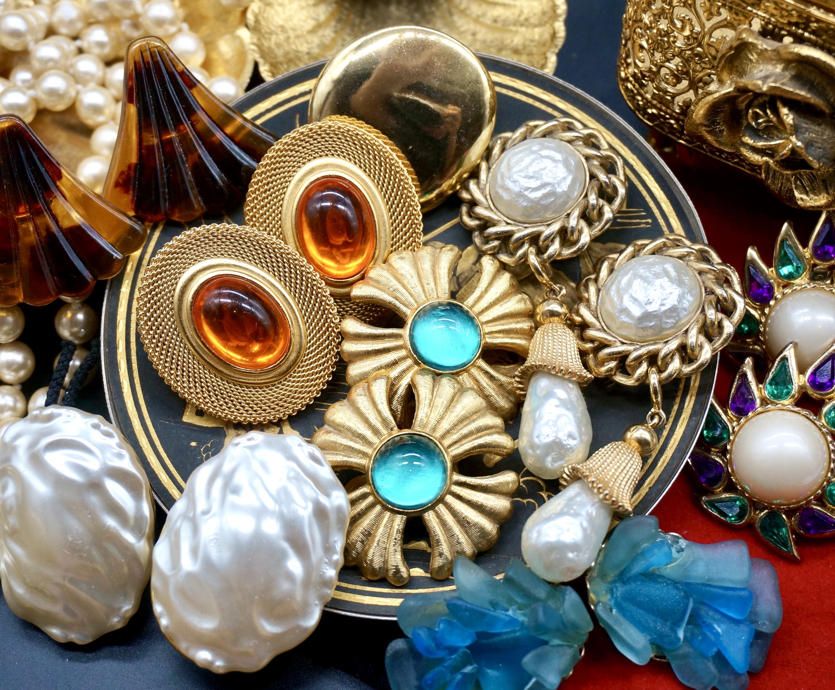 vintage美国古董首饰复古宫廷彩宝耳环耳钉水晶耳钉