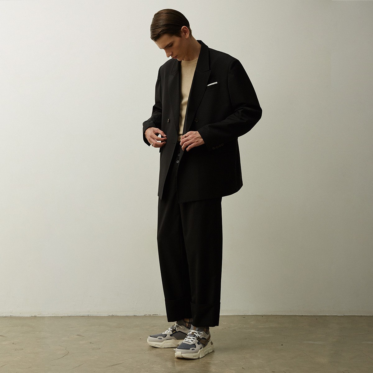 设计师品牌muslun2020夏精纺50%羊毛西装挺括修身个性西服