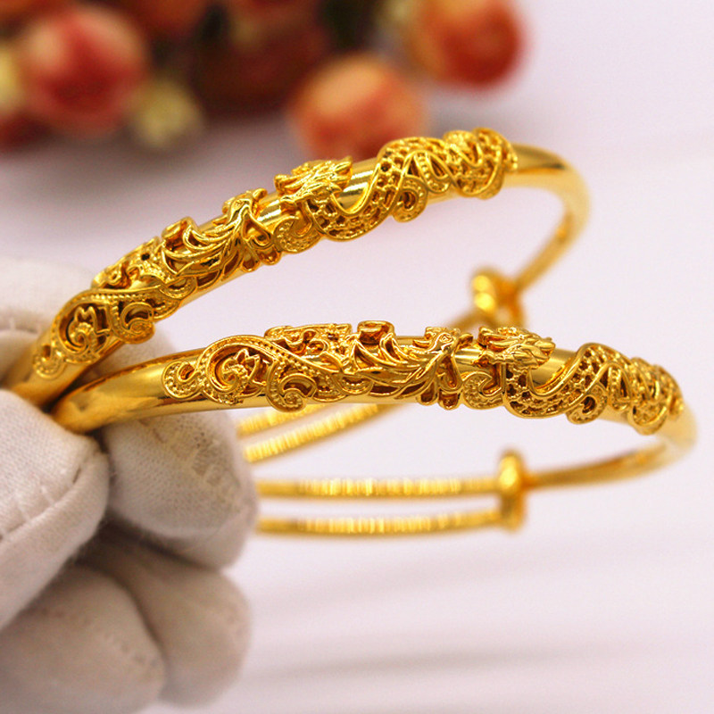 沙金泰国金久不掉掉色浮雕龙凤手镯女款首饰手镯