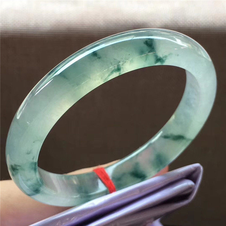 翡翠简安缅甸老坑高冰飘蓝花手饰天然翡翠小手冰飘手镯