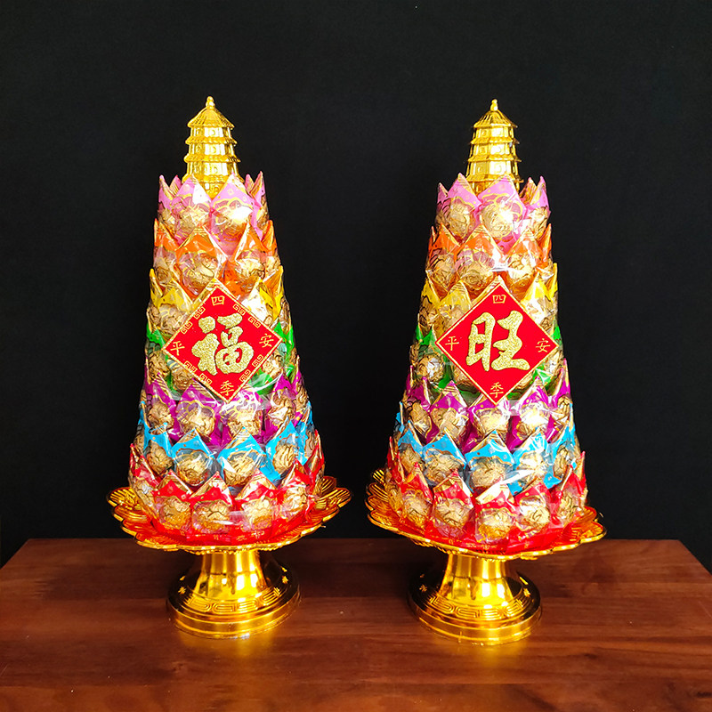 七彩糖塔步步高升手工编织糖果拜佛拜拜用品敬佛供奉糖果