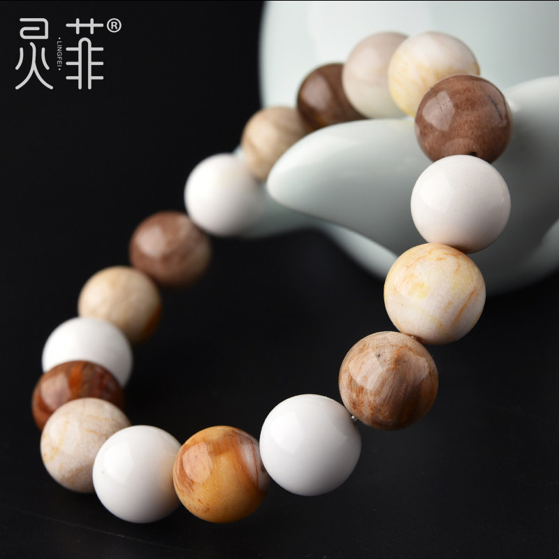 天然木化石手链7-12mm树木化石树化石木变石原石单圈水晶手串男女