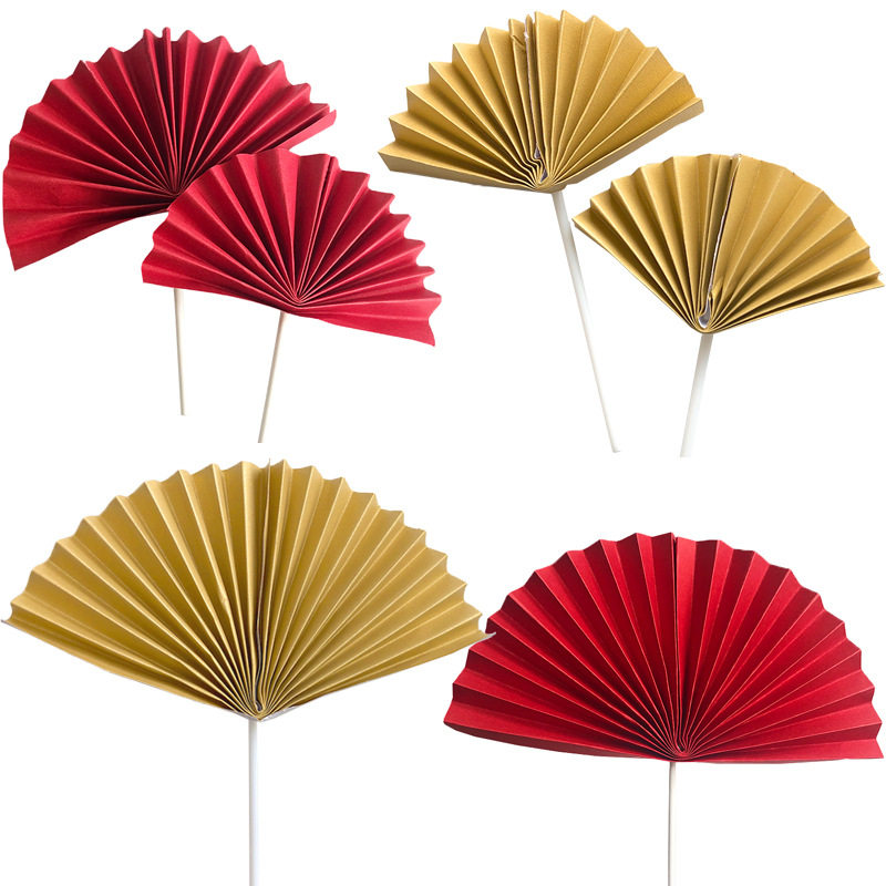 纸扇装饰蛋糕甜品主题祝寿国风中国折扇花样节日装扮用品
