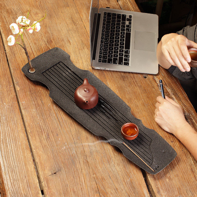 三山堂古琴中式个性砂岩茶盘家用现代客厅茶台简约茶桌托盘干泡台