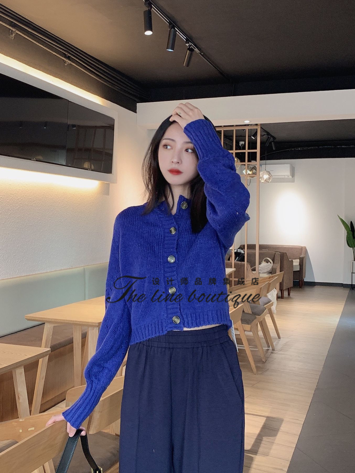 forloveandlemons宝蓝蓝色开衫秋冬女士宽松毛衣