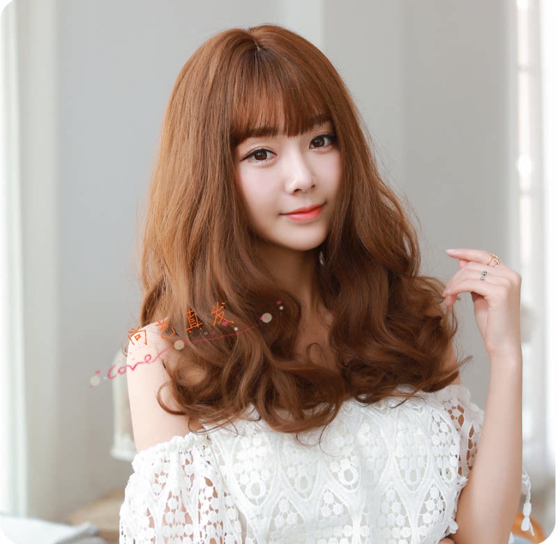 假发韩版空气刘海真发发套女梨花头蓬松大波日常整顶假发