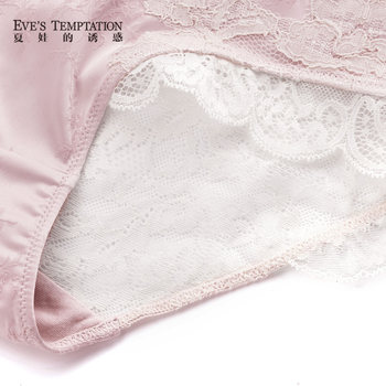 Eve's Temptation Women's Underwear Lace High Waist Sexy Briefs Cover Buttocks Breathable Cotton Comfortable Bottom Crotch Apricot Set