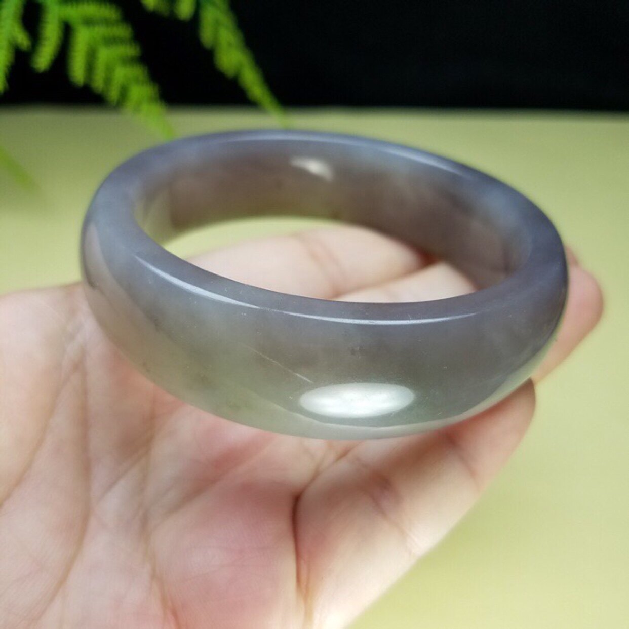 高档收藏纯天然青海和田玉烟紫色手镯玉镯54圈手饰