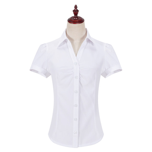 Business fitting body black and white shirt blouse lady V neck casual work business dress short sleeved summer shirt Business fitting body black and white shirt blouse lady V neck casual work business dress short sleeved summer shirt