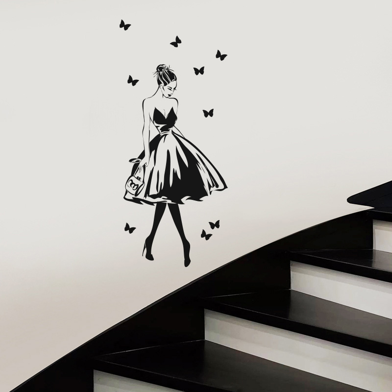 美女人物写真海报服装店玻璃橱窗美容背景墙装饰画墙贴