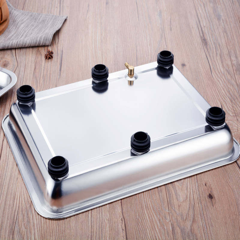 加厚304不锈钢茶盘带排水管球 双层茶池功夫茶具长方形茶台茶托盘