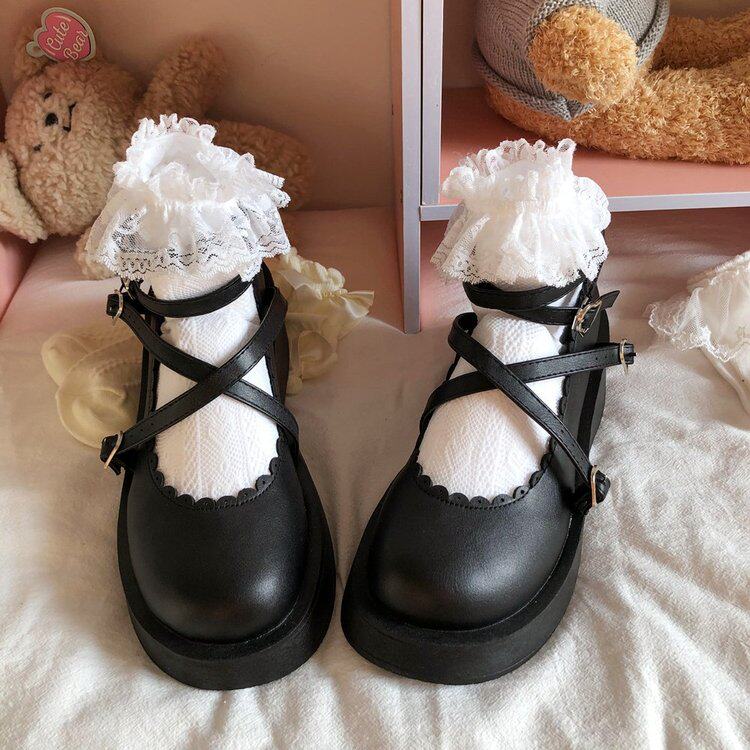 绑带洛丽塔花嫁jk松糕厚底2022春夏黑色lolita单鞋