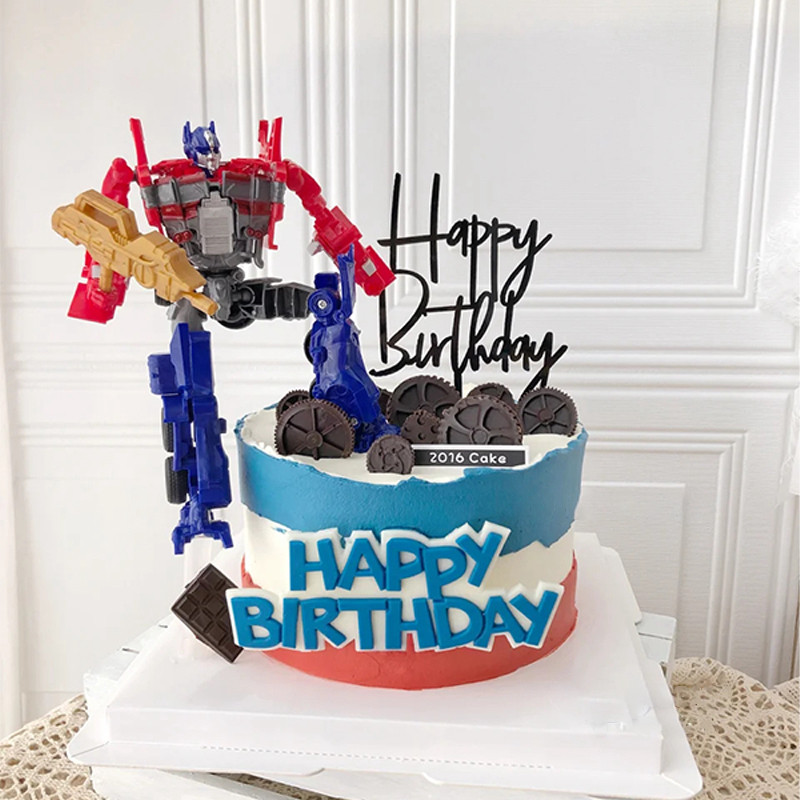 变形金刚红色擎天柱蛋糕装饰摆件齿轮模具汽车人儿童节日装扮用品