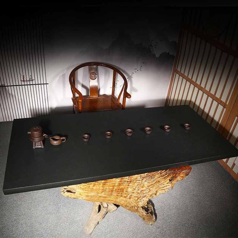 歙砚金星大板桌面砚石茶盘天然原石茶台石头功夫茶具实用大型茶桌