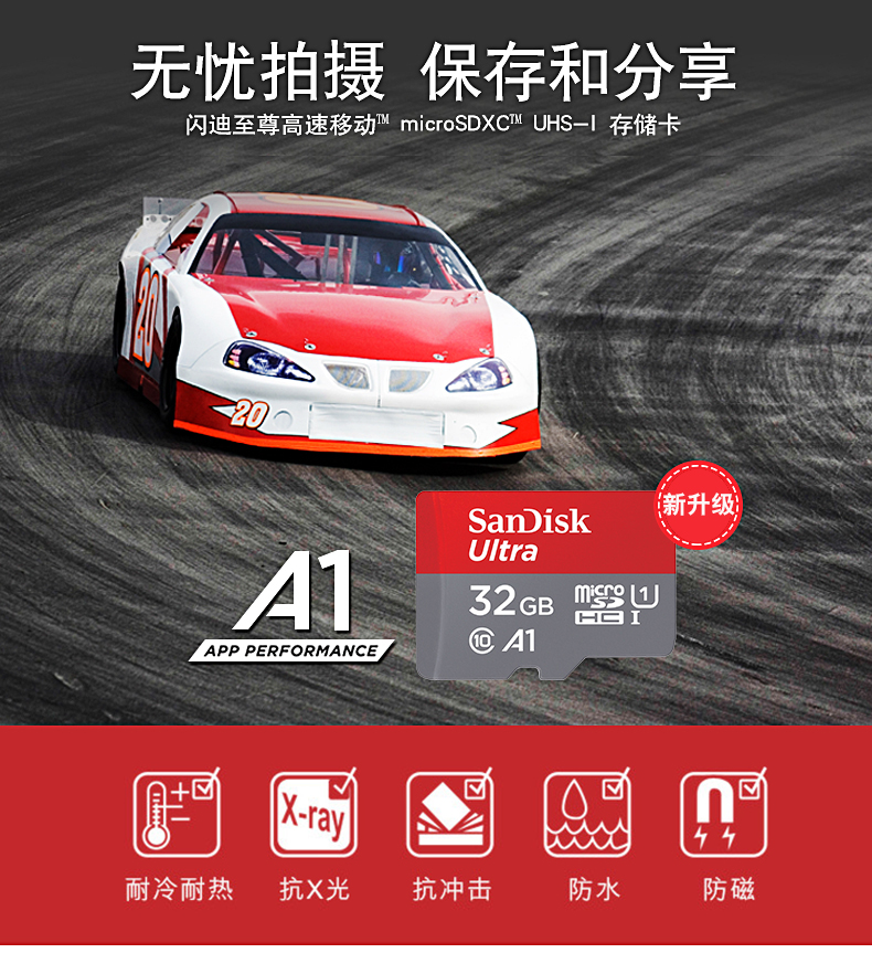 闪迪32g内存卡class10高速Micro sd卡32g手机内存32g卡通用行车记录仪tf卡32g全新A1性能高速移动存储卡32g卡 - 图1