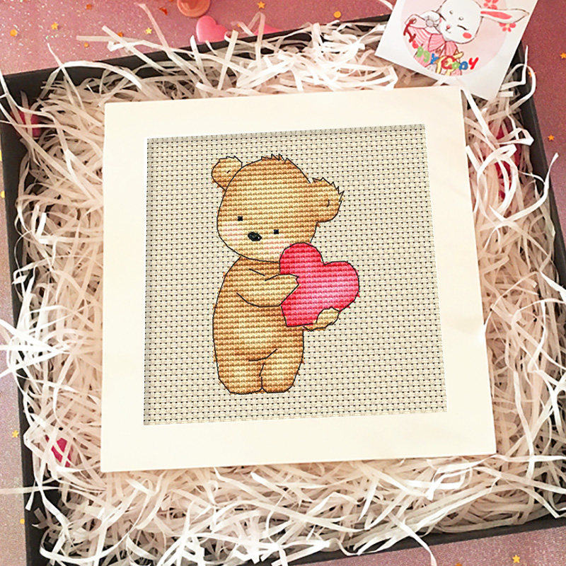 凉风dmc十字绣客厅新款 kt4170 小熊 爱心 亚麻色布 印花