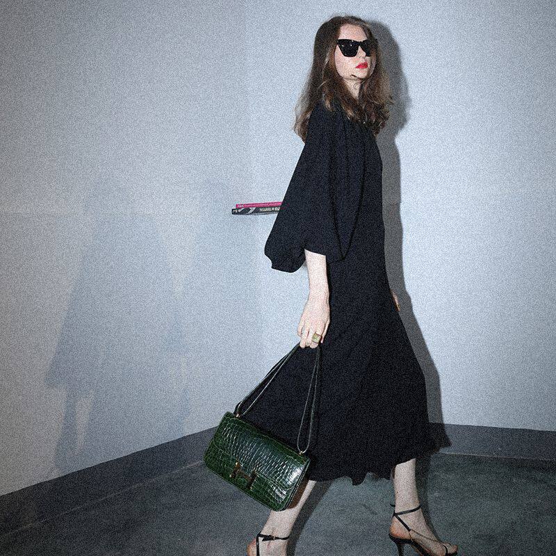 mkhf2021sh时装周高定连衣裙修身显瘦高腰灯笼中长气质连衣裙