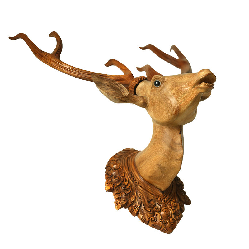 壁虎小屋酒吧别墅会所民宿客厅墙饰木手雕刻鹿头壁饰