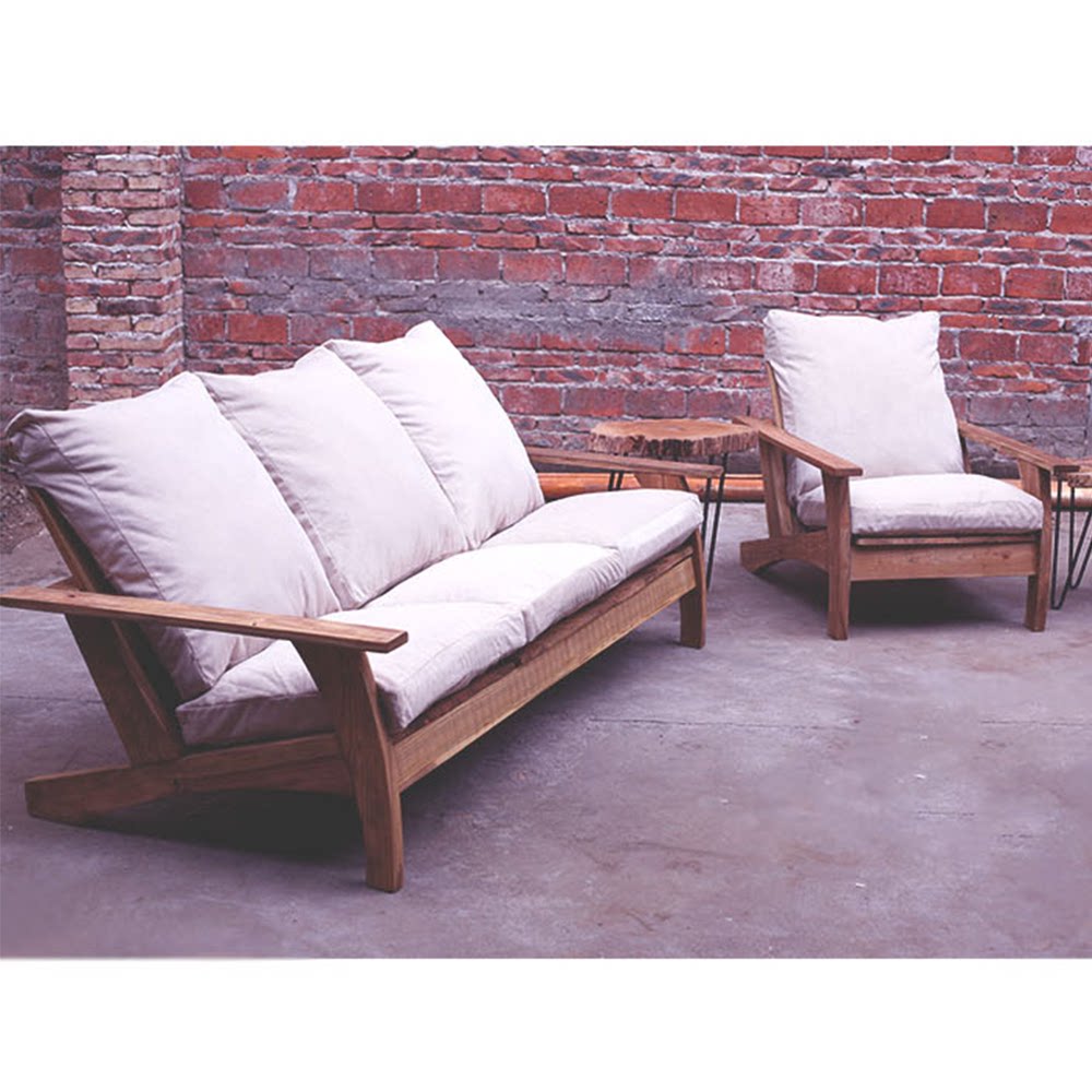 北欧设计师原生态实木民宿休闲客栈原木木乡村躺椅沙发椅