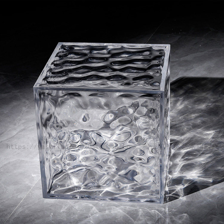 极简艺术创意水波波纹立方透明树脂方凳换鞋休闲椅