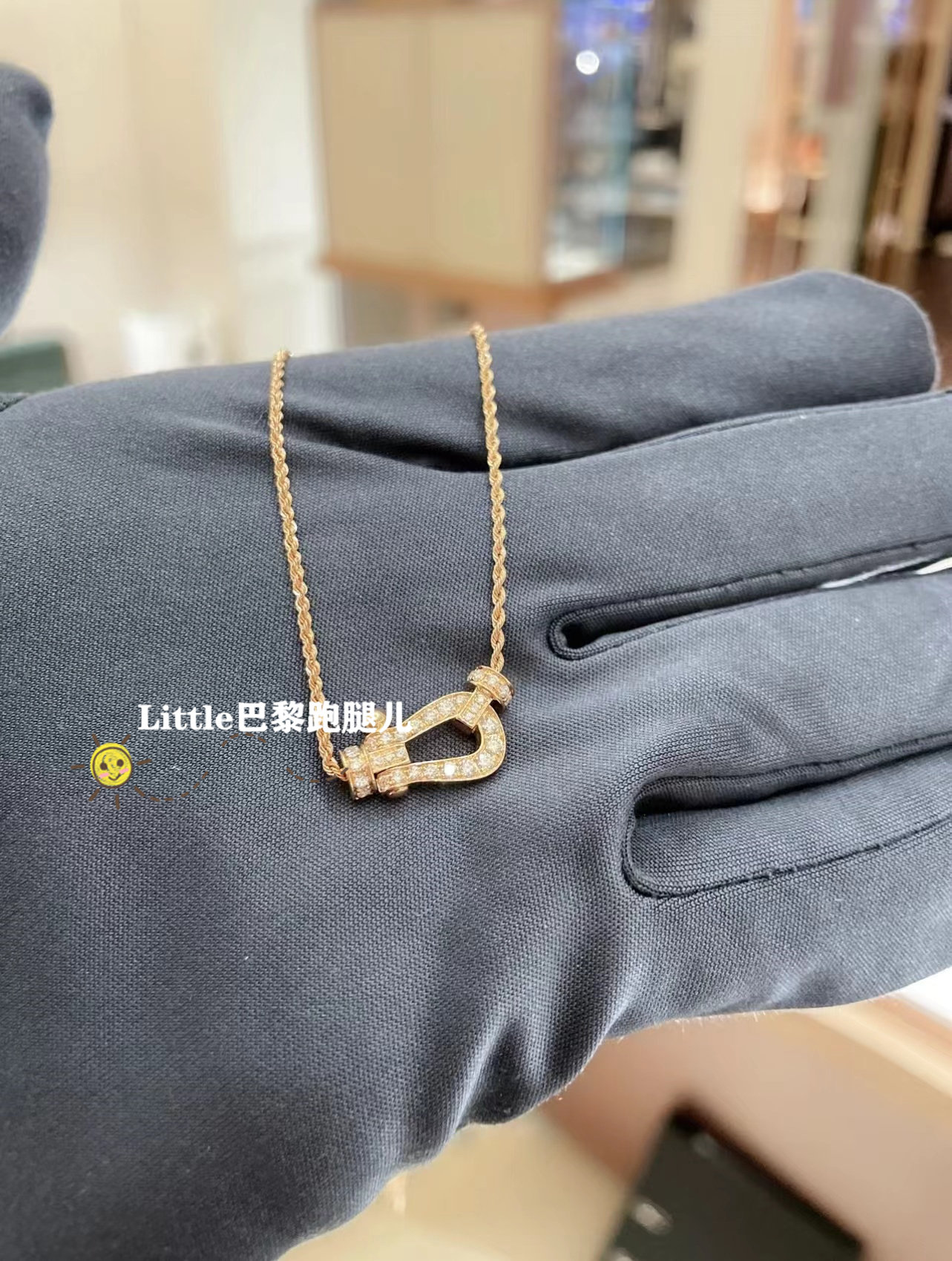 代购fred斐登force马蹄项链中号18k金半钻满钻项链