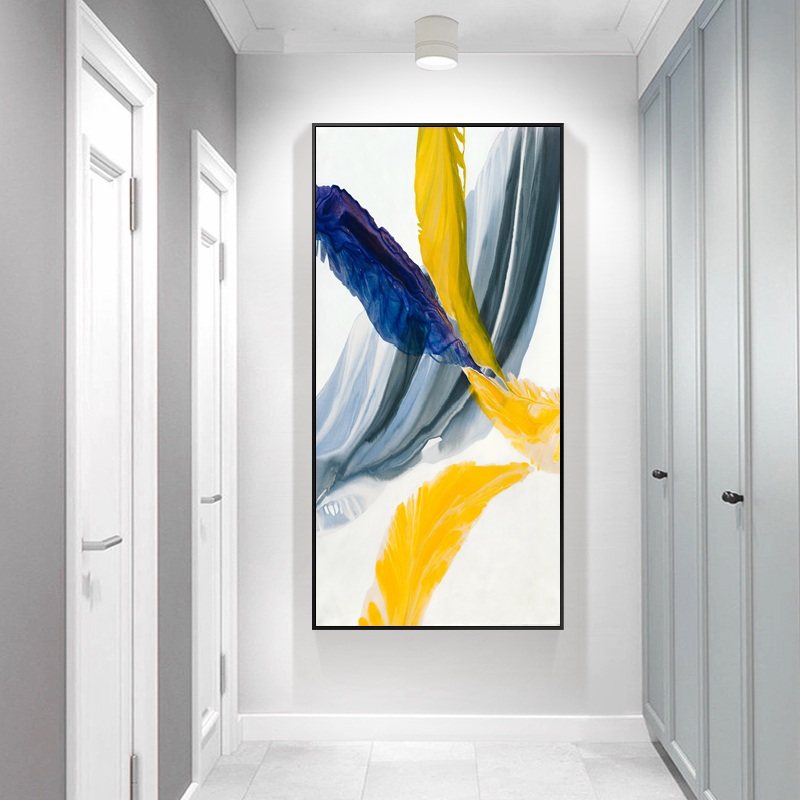 现代简约羽毛玄关背景墙装饰画走廊过道竖版壁画北欧现代装饰画