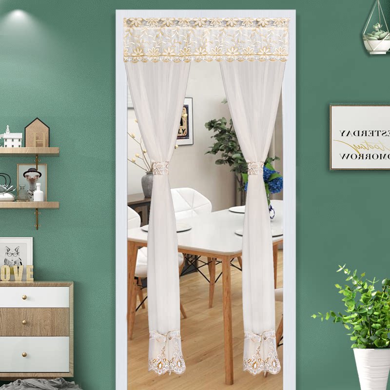 送杆韩式纱门帘防蚊纱帘夏布艺田园隔断帘卧室厨房卫生间蕾丝门帘
