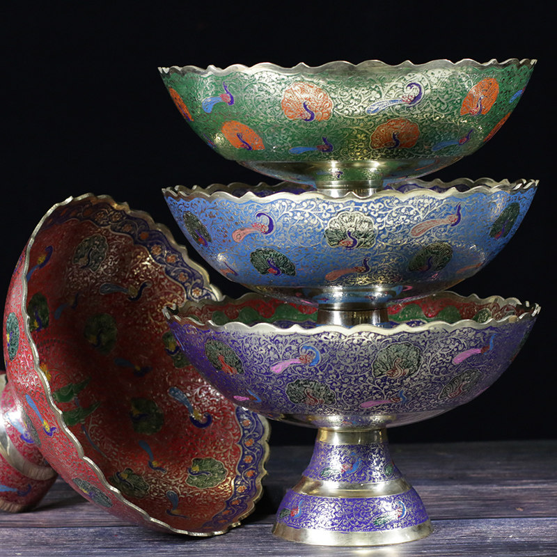 果盘尼泊尔手工铜供盘藏式佛前家用供佛中国国风果盘
