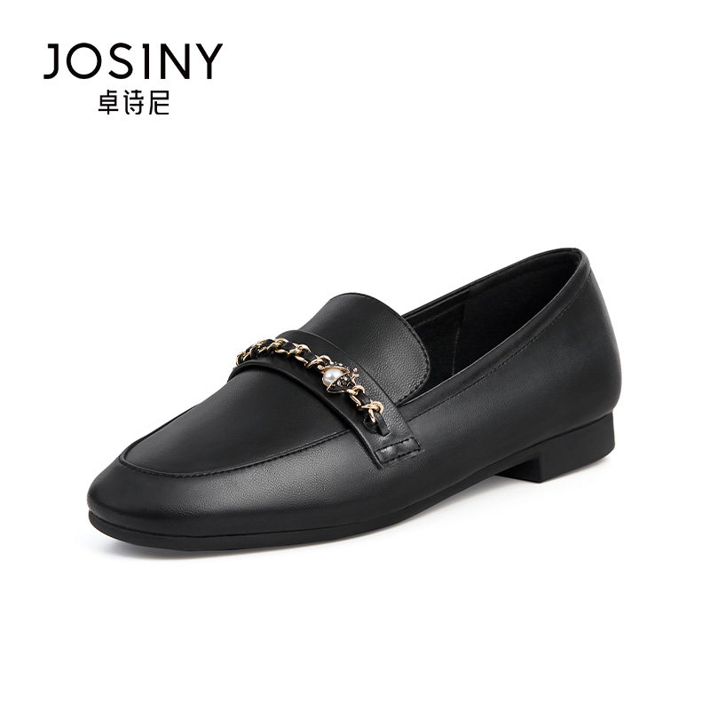 卓诗尼2021秋季新款英伦百搭复古风乐福鞋方头平底女小皮鞋单鞋子